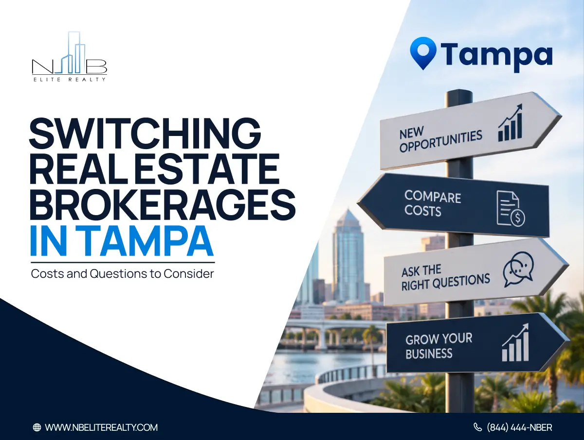 Switching real estate brokerages in Tampa: Real estate agent overlooking the Tampa skyline, exploring brokerage costs, support, and new career opportunities.